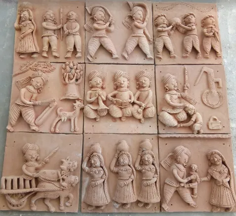 A set of nine Molela teracotta tiles. Pic: Flickr 30 stades