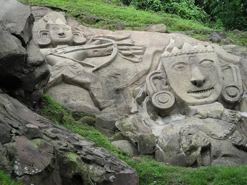 Lord Shiva and Goddess Durga carved out of a rock at Unakoti, Tripura. Pic: Flickr 30stades
