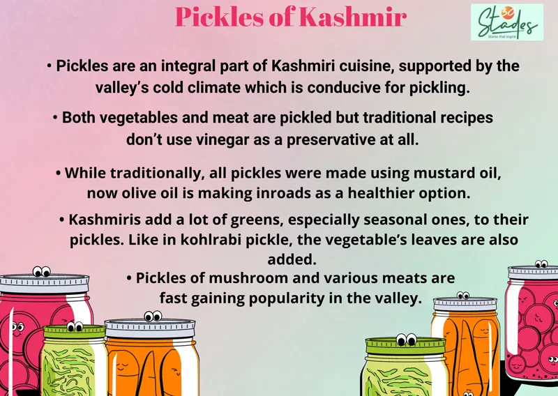 history of pickles in kashmir kohlrabi vegetable mushroom pickle, meat pickle mustard oil information 30 stades