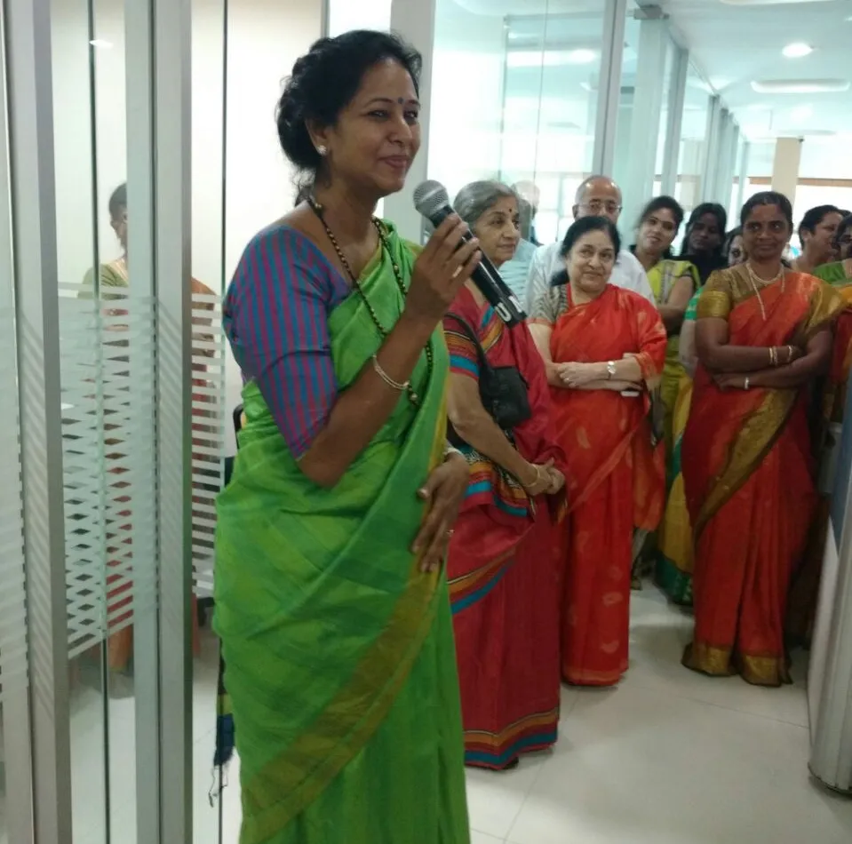 Dr Vasudha Prakash addressing the staff at V-Excel Trust. Pic: V-Excel Trust  30stades