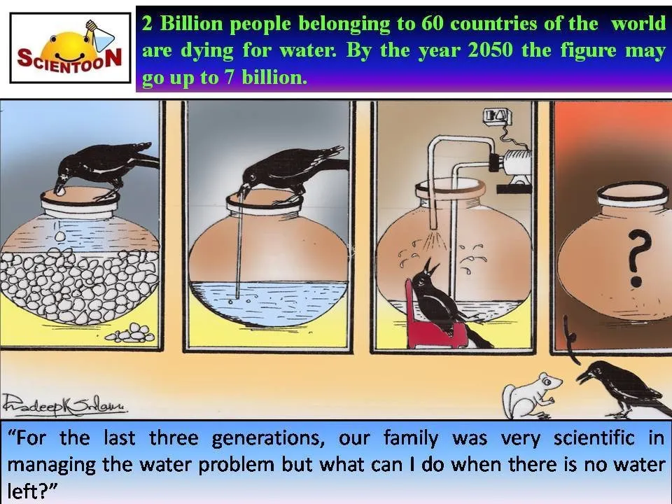 A scientoon by Dr Pradeep Srivastava on the need for water conservation. Pic: courtesy of Dr Srivastava 