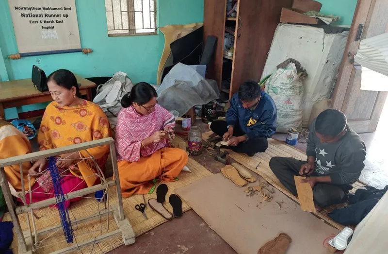 While men mostly cut the soles, women are responsible for knitting. Pic: Mukta Shoe Industry 30 stades