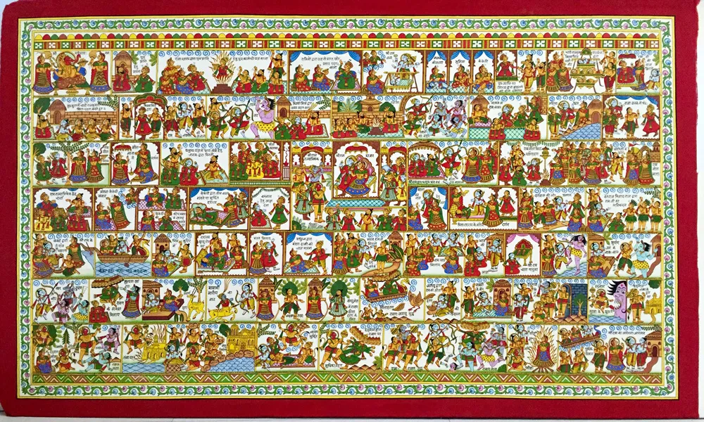 Shri Ramayana, the epic, depicted as a scroll painting by Kalyan Joshi. Pic: through Kalyan Joshi