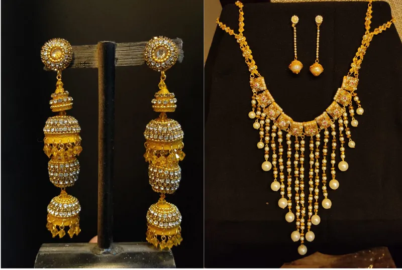 Earrings and neckpiece made from cocoons. Pic:  Leima Liklang Nayin.    30 stades