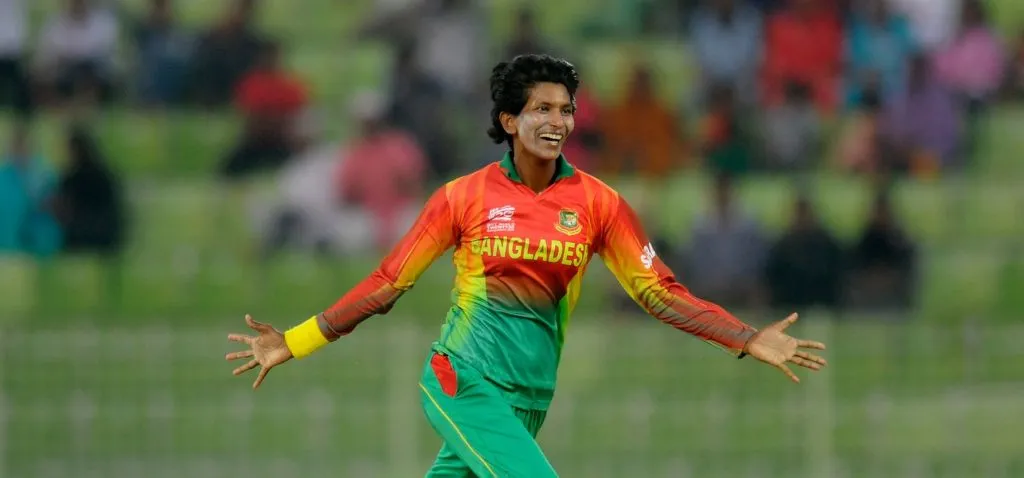 Panna Ghosh celebrates a wicket against Sri Lanka. © Getty Images