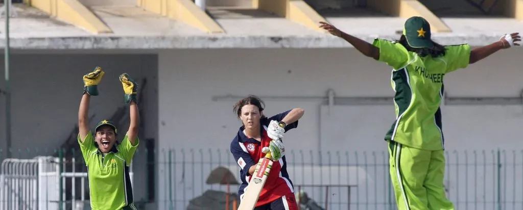 Khursheed Jabeen celebrates a wicket. © Getty Images