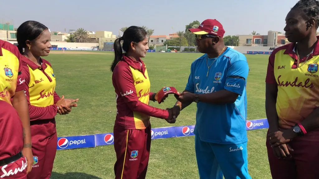 Karishma Ramharack receives her T20I cap. © Windies Cricket Facebook