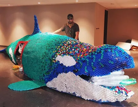 Gowtham B created a whale using 40,000 bottlecaps. Pic: Walk for Plastic 30stades