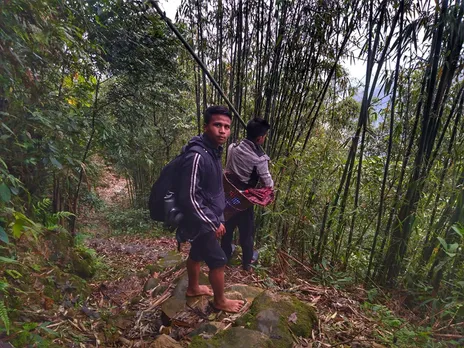 Living Bridges Foundation founder Morningstar Khongthaw on way to repair a living root bridge. Pic: Living Bridges Foundation 30stades