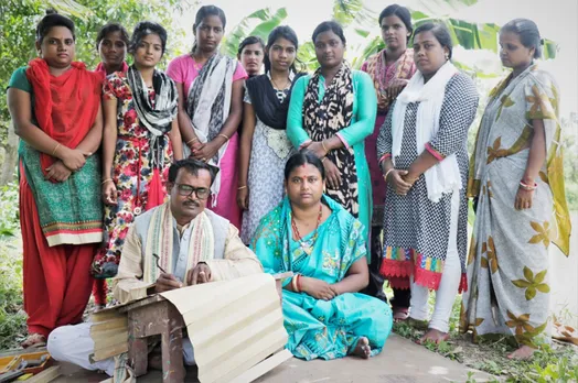 National award winner artist Sarat Kumar Pradhan with his wife; he is working on Pothi Chitra. Pic: courtesy Sarat K. Pradhan