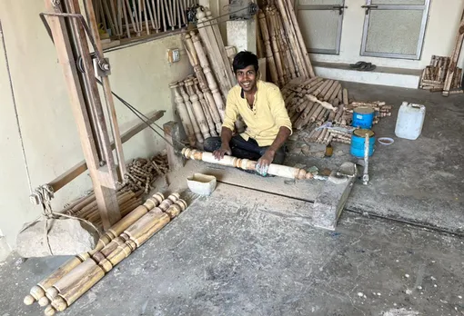 Turning and shaping of wood being done using lathe for making Sankheda furniture. Pic: Dharmesh Kharadi 30stades