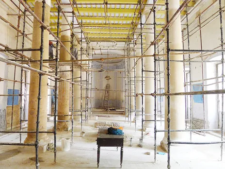 Restoration work underway at the Danish Government House, which was built in 1771. Pic: Serampore Initiative Project 30stades