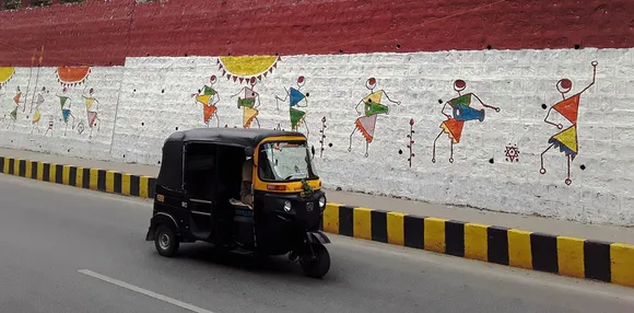 Warli art on a wall in Mysore. Pic: Wikimedia Commons 30stades