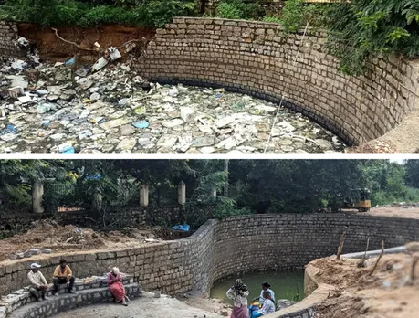 Kondapur Well before and after restoration. Pic: Rainwater Project 30stades