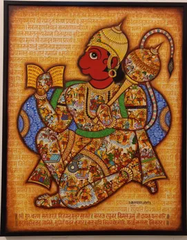 A Phad on Lord Hanuman with scenes from the epic, Ramayana. Painting by Kalyan Joshi. 