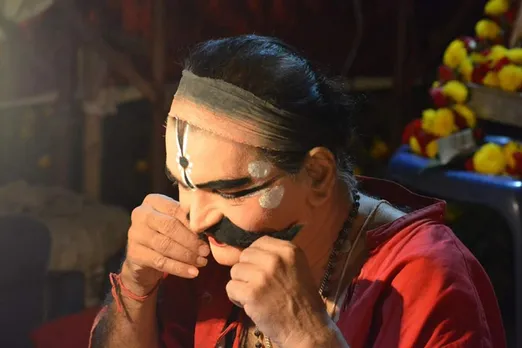 Wearing the costume and make-up can take anywhere between one and four hours. Pic: Idagunji Mahaganapati Yakshagana Mandali
