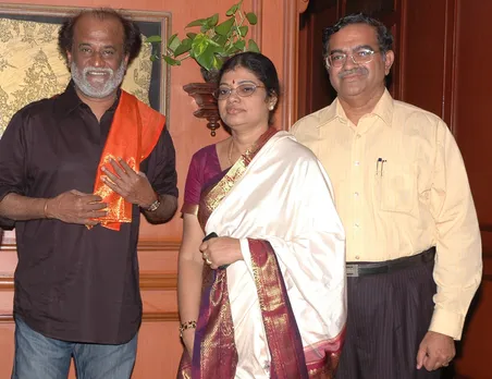 Prof Kandaswamy and wife Pushpa with superstar Rajnikanth. Pic: courtesy Prof Kandaswamy 30stades