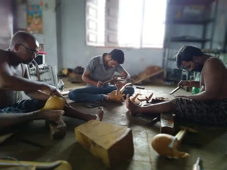S Raj Sekhar working in his workshop with other family members. Pic: through S Raj Sekhar 30 stades