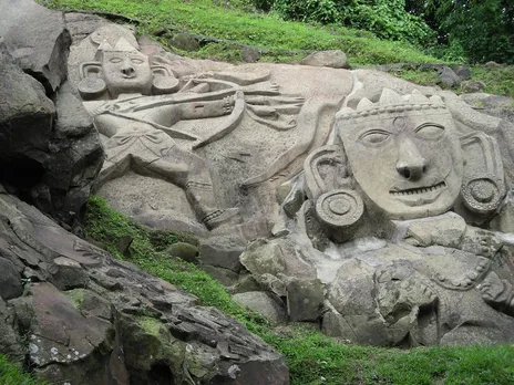 Lord Shiva and Goddess Durga carved out of a rock at Unakoti, Tripura. Pic: Flickr 30stades