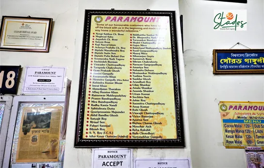 Names of eminent personalities, including freedom fighters, who have visited the Paramount Cafe (set up in 1918). Pic: Partho Burman 30stades