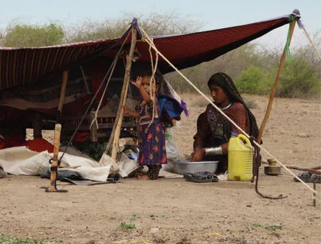 A Jat family's temporary house. Pic: Sahjeevan