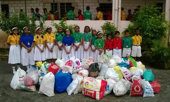 Children are involved in the collection and recycling of waste plastic by working in the absolute safety of their homes and schools. Pic: Sagarmitra