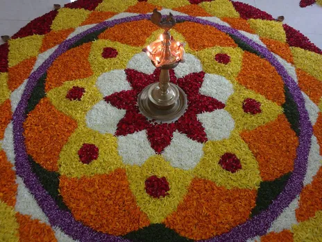 It is considered auspicious to make Pookalam or Poohkalam during Onam. Pic: Flickr 30 stades Kerala rangoli