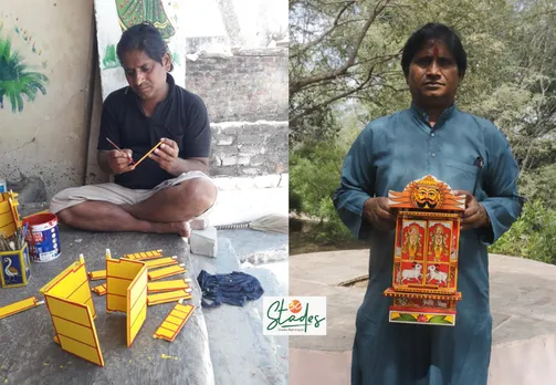 Satyanarayan Suthar, a national award-winner Kavad artist, uses handmade pigments for painting the wooden shrines. Pic: Courtesy S. Suthar 30stades