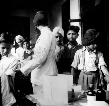 Boys from Sikh school having TB test before being given BCG vaccination in Simla, 1967. Source: WHO