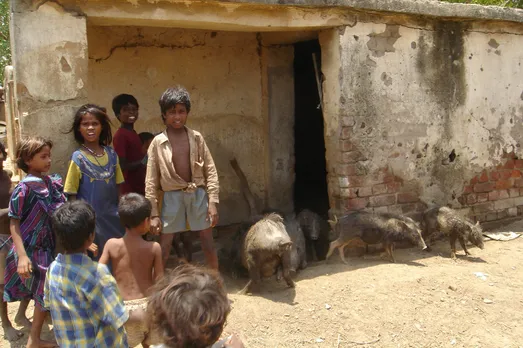 Musahar children outside their houses which are in demarcated areas. The groups of Musahar houses are called tola or toli. Pic: Courtesy SSS Foundation 30stades