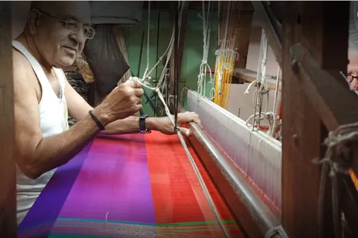 Shrikant Bakale weaving a Paithani at his family unit in Yeola. Pic: B R Bakale 30stades