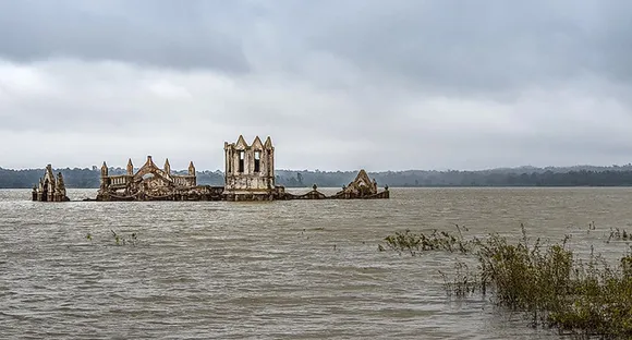 Two-thirds of the church submerges in water during the rainy season. Pic: Flickr 30stades