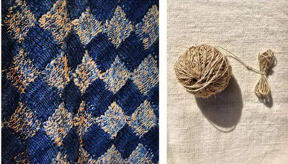 Nettle (Right) is obtained from the nettle plant; artisans at Peoli hand weave it with other yarns to create sustainable fashion. Pic: Peoli 30 stades