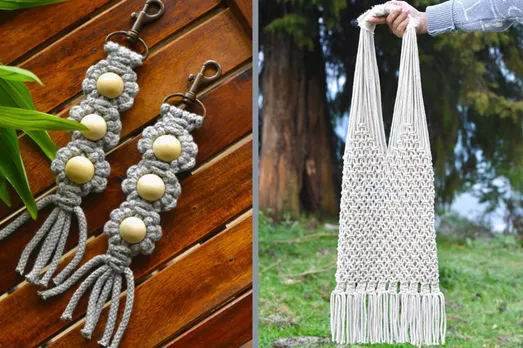 Pair of Macrame keychains and beach bag by Indian Yards. The craft uses knotting to create handicrafts with cotton ropes. Pic: Indian Yards 30stades