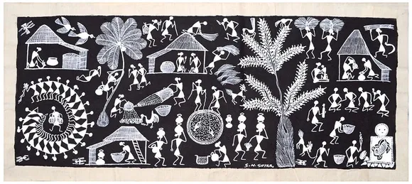 The Warli art uses three basic shapes – circle, triangle and square, each depicting a part of Mother Nature. Pic: Flickr 30stades