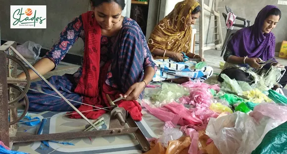 A girl makes plastic yarn on the versatile charkha (spinning wheel). Pic: Courtesy Rajiben Vankar 30stades