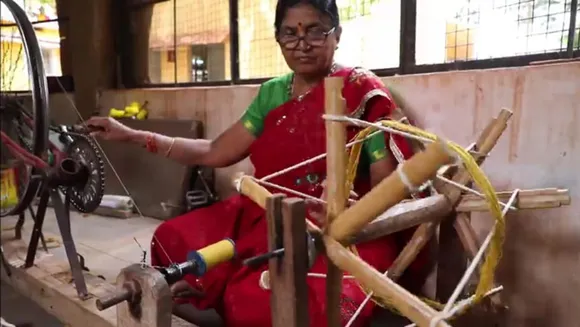 The process of Lambani embroidery starts with hand-spinning the yarn. Pic: SKKK