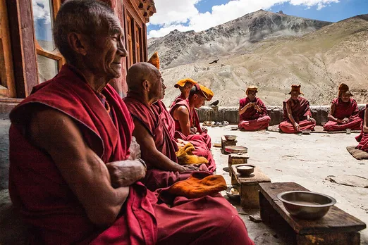 Monks at Phugtal Monastery during lunchtime. Pic: Flickr 30stades