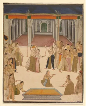 Emperor Jahangir celebrating Holi with ladies of the zenana. Mughal art (Awadh style). Pic: Wikipedia 30stades