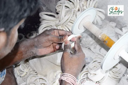 A craftsman working on the grinding machine at his unit in Sankha Banik, Kolkata. Pic: Partho Burman