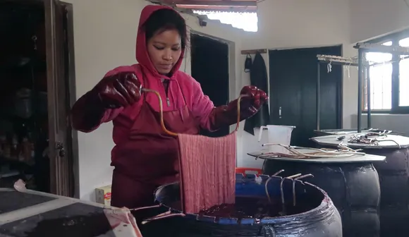 Energy-efficient dyeing process where drums are covered with electric blankets and insulated. The same water in a drum can be used for up to 6 months, minimising effluents. Pic: courtesy Himalayan Weavers 30 stades