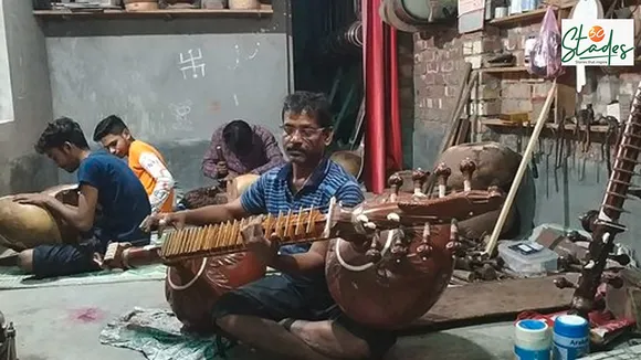 Samaresh Halder working on the Rudra Veena at his workshop. Pic: Vanita Tiwari 30 stades