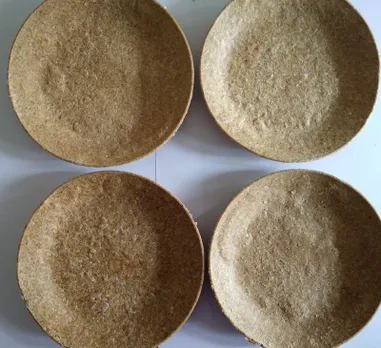 The plates are made using wheat bran, an agricultural waste, procured from mills in Kerala. Pic: Thooshan 30stades