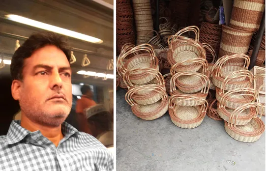 Lateef Mohammed, contractor & manufacturer of willow wicker products. Some of the items made at his unit (right). Pic: Lateef Mohammed 30stades