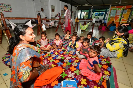 Saath's project Child-Friendly Spaces ensures that children of construction labourers are cared for. Pic: Saath 30stades