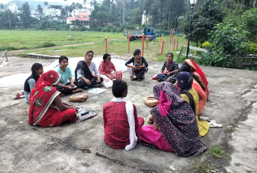 Dakshas, the tribal girl teachers, at a meeting in Sirohi. Pic: Jan Chetna Sansthan 30stades