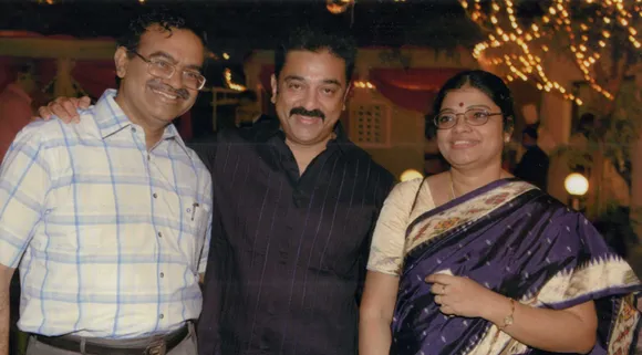 The couple with superstar Kamal Hassan. Pic: courtesy Prof Kandaswamy 30stades
