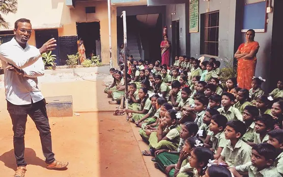 Thuvakkam founder Krishnakumar S addressing school students in Chennai.