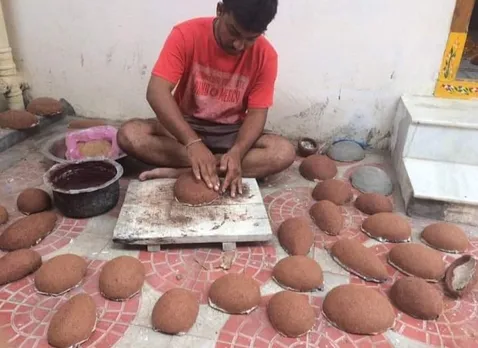 Dough for masks being worked upon by artist. Pic: courtesy D Vaikuntam Nakash