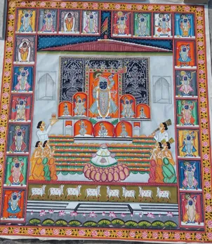 Annakuta ki Pichwai: This painting forms the background of Lord Shrinathji's idol at Nathdwara temple on the festival of Annakuta, celebrated a day after Diwali. Pic: Dinesh Soni 30stades